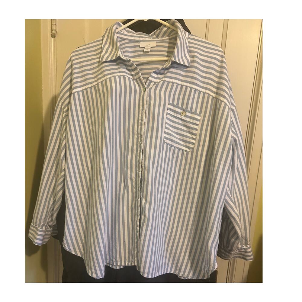 J Jill XL Blue White Striped Button Front Blouse Soft Casual Top